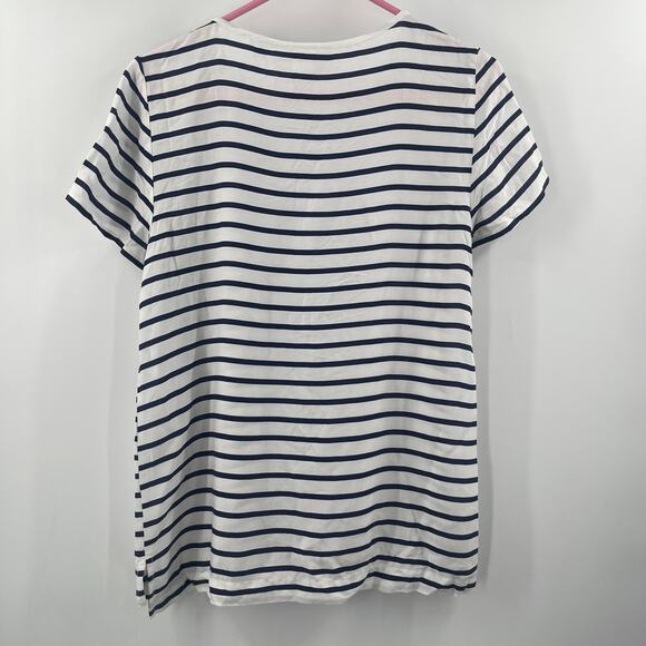 H&M L.O.GG Shirt Size 4 Women's Short Sleeve Stripes Nautical Navy White NWT - Picture 2 of 9